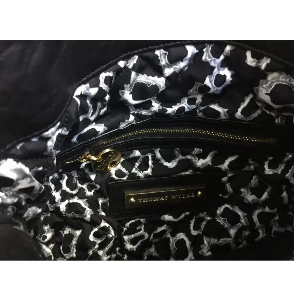 THOMAS WYLDE black gold stud leather leopard print chain strap bag purse